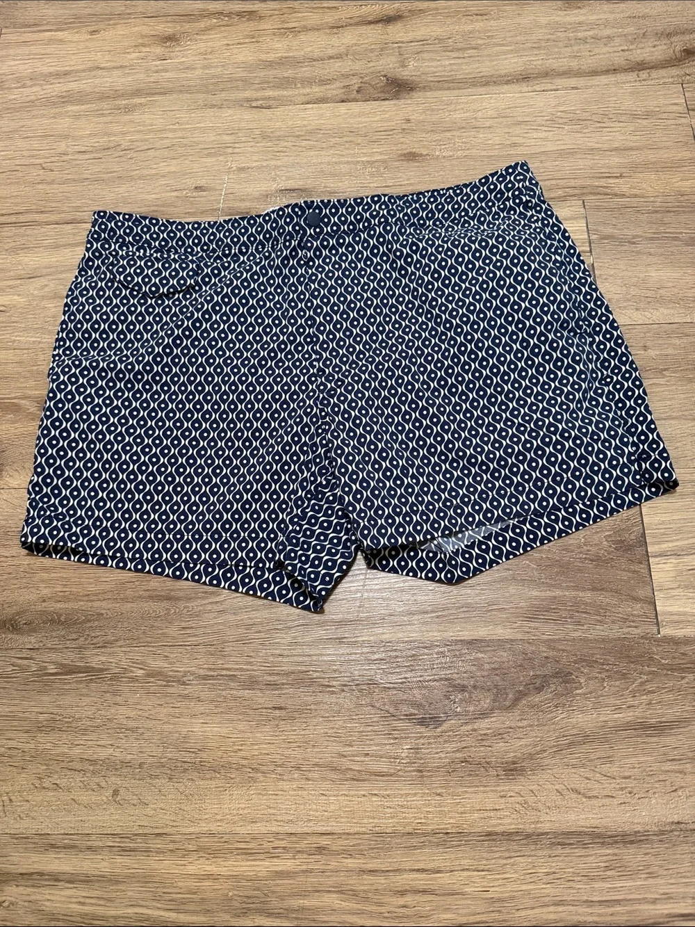 J. Crew Navy and White Geometric Swim Trunks